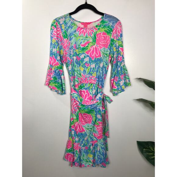Lilly Pulitzer Kassi Wrap Short Dress Bright Floral XS Spring Summer Vacation - Picture 2 of 12